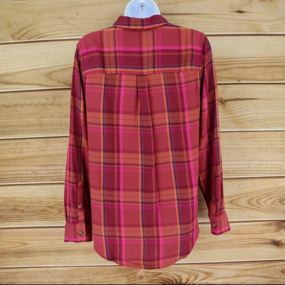 3for$19 SO Favorite Pink Long Sleve Flannel Button Up Shirt Cotton - Picture 3 of 7